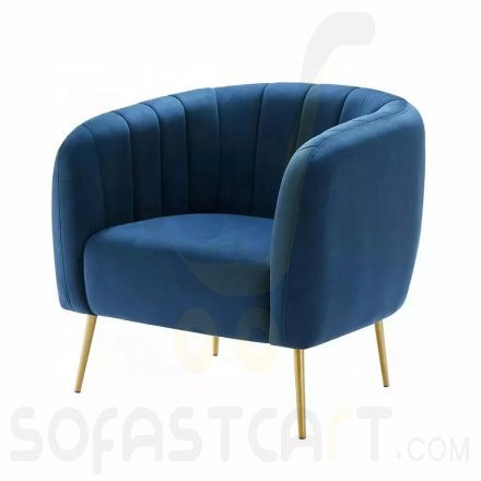 Modern Furniture Single Seat Sofa Chaise Fabric Golden Leg Elegant Velvet Blue Arm Chair